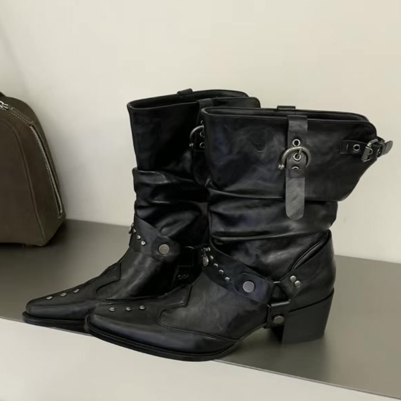 Women'S Shoes Chelsea - Eilyken รองเท้าบูทข้อเท้าแบบใหม่พร้อมสายรัดหัวเข็มขัด ดีไซน์หัวแหลม ส้นเตี้ยทรงเหลี่ยม แฟชั่นเชลซีบูทสำหรับผู้หญิง