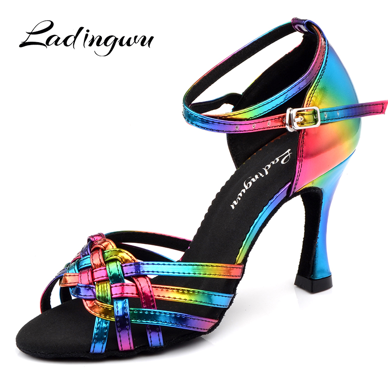 Women'S Shoes Z - Laddingwu 2019 PU สีรุ้ง9ซม. ส้นบอลรองเท้าเต้นผู้หญิงละตินแบรนด์ใหม่
