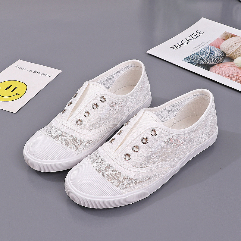 Loafer Flat Women - แฟชั่นลูกไม้สีขาวรองเท้าผ้าใบผู้หญิงฤดูร้อนแบบสบายๆระบายอากาศได้ดีรองเท้าผ้าใบสตรีแบบสวมรองเท้าโลฟเฟอร์หญิง WSH5745