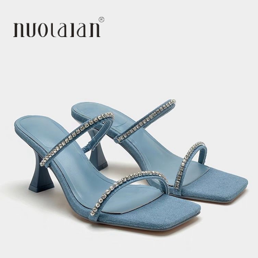 Women Shoes Jeans - รองเท้าแตะส้นคริสตัลยีนส์สำหรับผู้หญิงรองเท้าส้นสูงแฟชั่น2024รองเท้าผู้หญิงรองเท้าแตะลำลองสำนักงานทันสมัยรองเท้าเปิดนิ้วเท้าเซ็กซี่