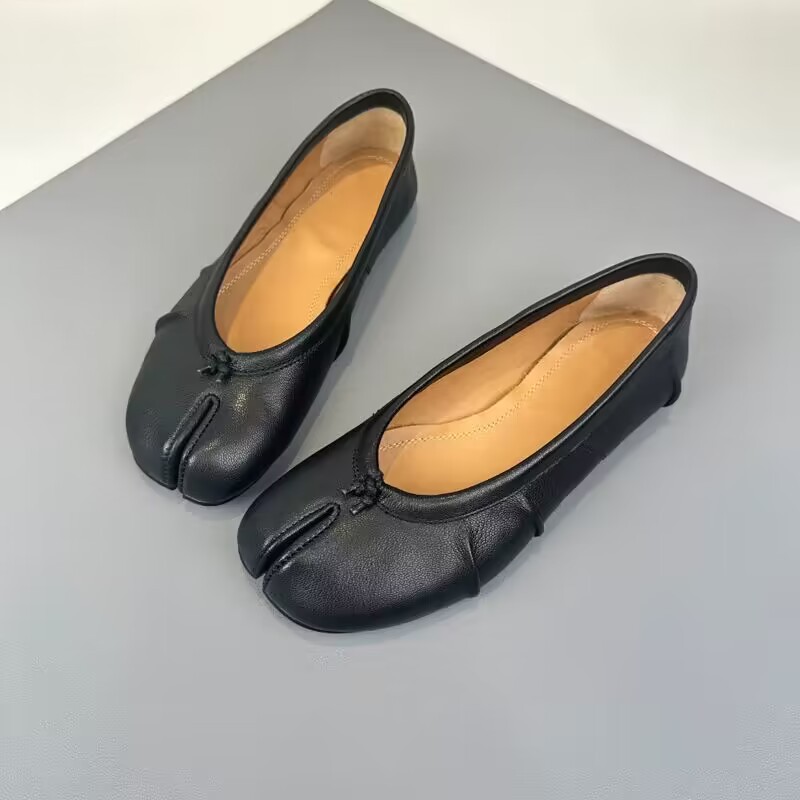 Loafer Flat Women - รองเท้าส้นแบนแบบแยกนิ้วเท้าสำหรับผู้หญิง สไตล์เรโทร บัลเลต์แฟลต ลำลอง หนัง PU