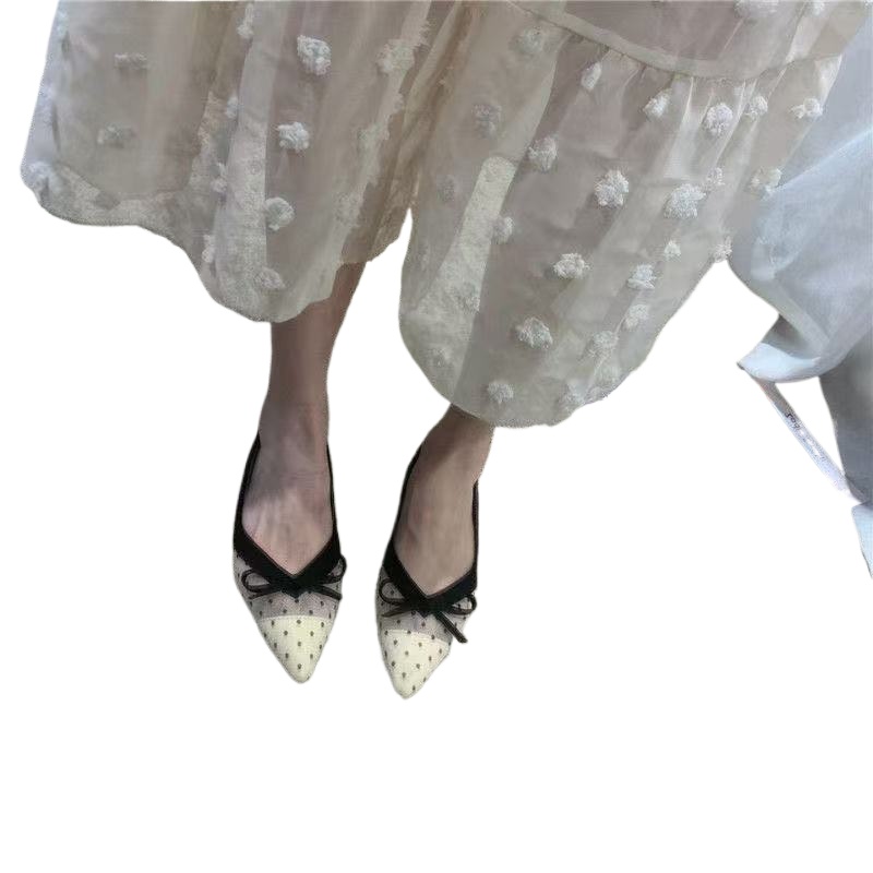 Women'S Heels - รองเท้าผู้หญิงลำลองแบบสวม รุ่นใหม่ประจำฤดูร้อนปี 2026 ลายจุด ผ้าตาข่าย ปลายแหลม