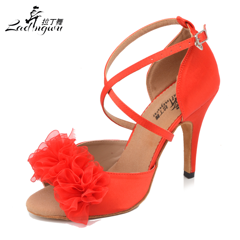 Women'S Shoes Z - Ladingwu ใหม่บอลรูมปาร์ตี้เต้นรํารองเท้าผู้หญิงซาตินสีแดงนุ่มด้านล่างรองเท้าเต้นรําแบบละตินผู้หญิง Salsa ส้น 6/7. 5/8.5/10