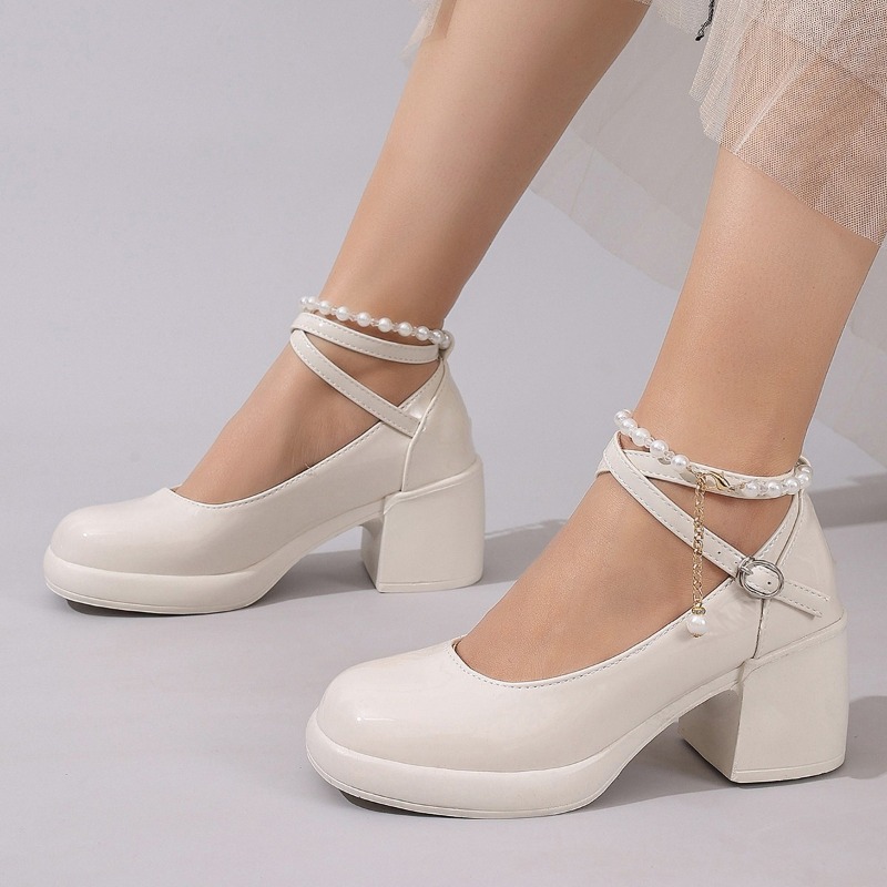 Women'S Heels - รองเท้าส้นสูงแบบสวมสำหรับผู้หญิง แฟชั่นสายไขว้ สไตล์แมรี่เจน ดีไซน์เรียบหรู ส้นสูง พื้นหนา