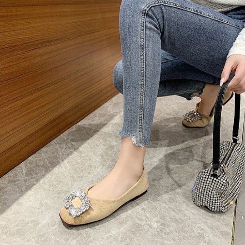 Women'S Shoes In Wide Width - รองเท้าสตรีแบบสวมทรงเหลี่ยม ไซส์ 35-42 สำหรับฤดูใบไม้ผลิและฤดูใบไม้ร่วง พื้นนิ่ม ใส่สบาย