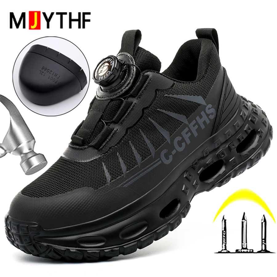 Women'S Shoes For Work - รองเท้าเซฟตี้ผู้หญิงแบบหมุนปิดหัวรองเท้า ป้องกันการกระแทก ป้องกันการเจาะทะลุ รองเท้าทำงานหัวเหล็ก รองเท้าป้องกัน รองเท้าผ้าใบทำงานระบายอากาศได้ดี
