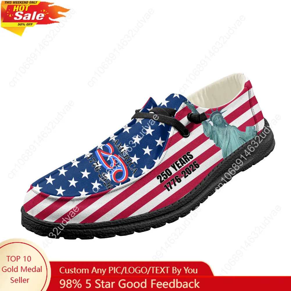 Loafer Flat Women - อเมริกาครบรอบ 250 ปี 1776-2026 รองเท้าโลฟเฟอร์ผู้ชายผู้หญิงรองเท้าลำลองทนทานน้ำหนักเบารองเท้าแบนรองเท้ากลางแจ้งรองเท้าสั่งทำสีดำ