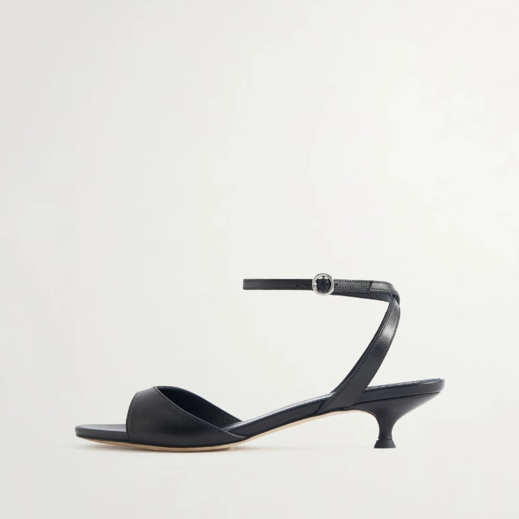 Women'S Shoes Kitten Heels - รองเท้าส้นเตี้ยแบบสวมเปิดนิ้วเท้าสำหรับผู้หญิง หนังแท้ สายรัดข้อเท้า สไตล์มินิมอล ดีไซน์เรียบหรู ใส่สบาย