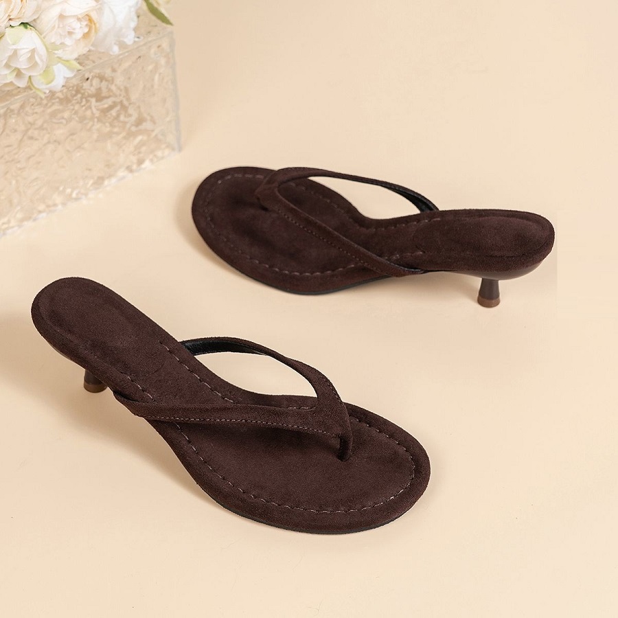 Women'S Shoes Kitten Heels - รองเท้าส้นเตี้ยแบบสวม หนังกลับเทียม รุ่นใหม่ สำหรับผู้หญิง ส้นเข็มเล็ก รองเท้าสไลด์กันลื่น