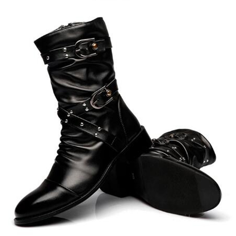 Women'S Shoes Chelsea - รองเท้าบูทหนังผู้ชายแฟชั่นคุณภาพสูง ทรงกลางข้อเท้า สไตล์คลาสสิกสำหรับฤดูใบไม้ร่วงและฤดูหนาว สีดำ สไตล์พังก์ร็อก รองเท้าลำลองสำหรับผู้ชายและผู้หญิง