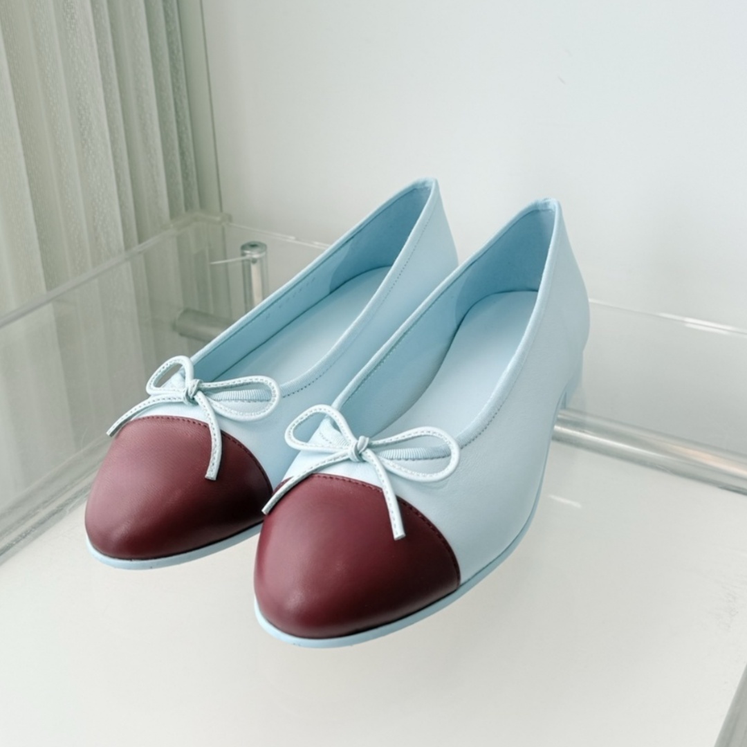 Women'S Heels - รองเท้าบัลเล่ต์แบรนด์หรูสำหรับผู้หญิง รองเท้าเต้นรำ ส้นเตี้ย ประดับโบว์ รองเท้าเดินป่ากลางแจ้ง วัสดุหนังแกะ