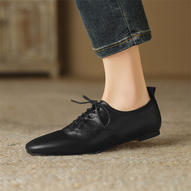 รองเท้าโลฟเฟอร์หนังแท้แบบผูกเช - Loafer Flat Women บทวิจารณ์และราคา