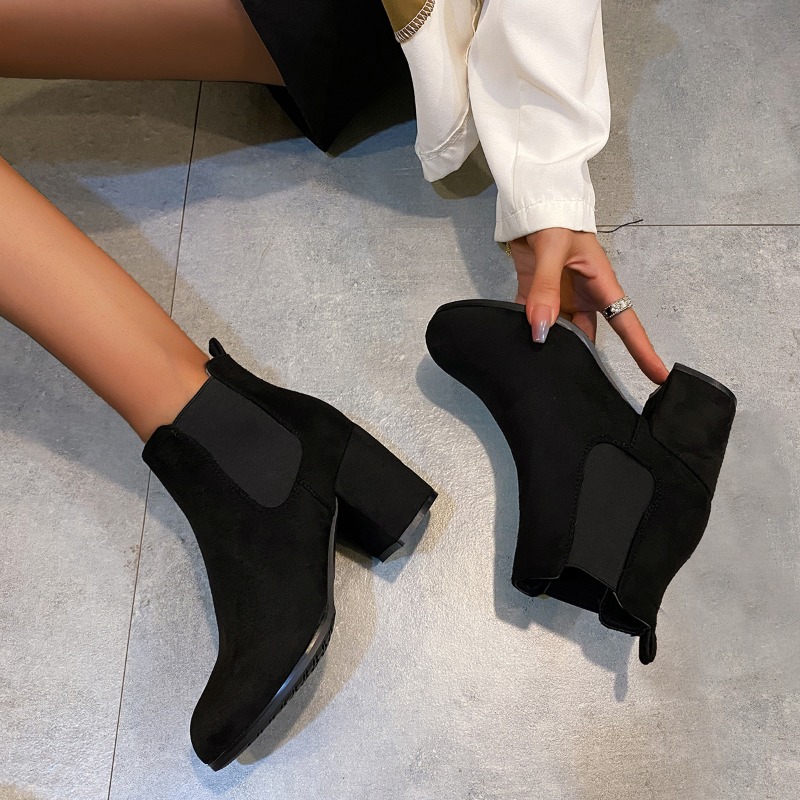 รองเท้าบูทหุ้มข้อผู้หญิงสีดำหน - Women'S Shoes Chelsea บทวิจารณ์และราคา