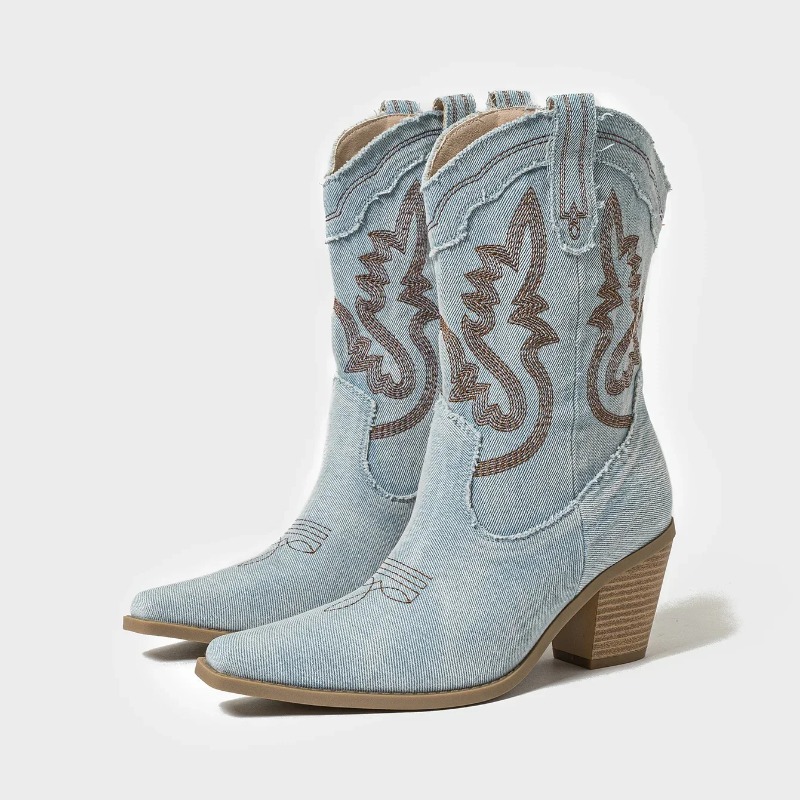 รองเท้าบูทคาวบอยสไตล์ตะวันตกปั - Women Shoes Jeans บทวิจารณ์และราคา