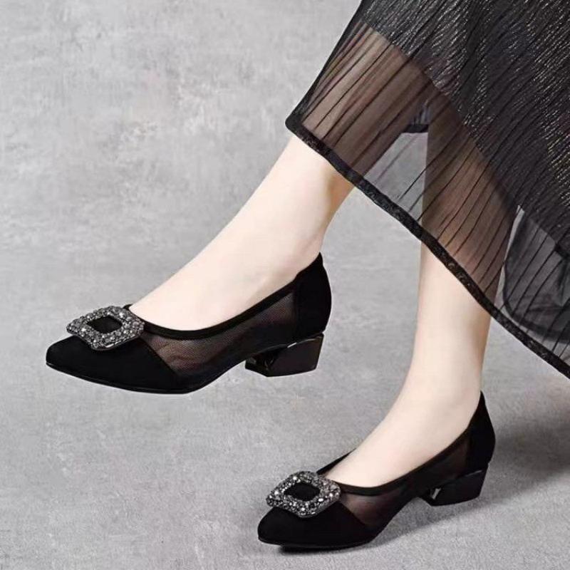 รองเท้าส้นบล็อกหัวแหลมแบบตาข่า - Women'S Heels บทวิจารณ์และราคา