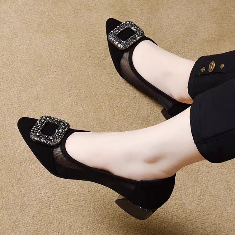 รองเท้าส้นบล็อกหัวแหลมแบบตาข่า - Women'S Heels บทวิจารณ์และราคา